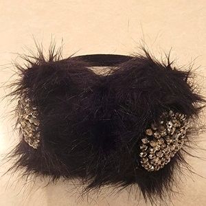 Inc Brand sparkly ear muffs, black with silver sparkly stones & black fur